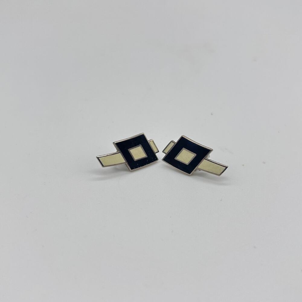 Vintage Stern for Acme Majestic Earrings Cloisonne Architect Stud Black White